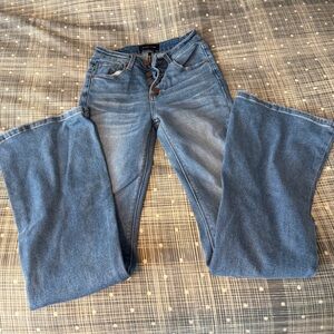 Serena Mid Rise Button Down Flare Jeans